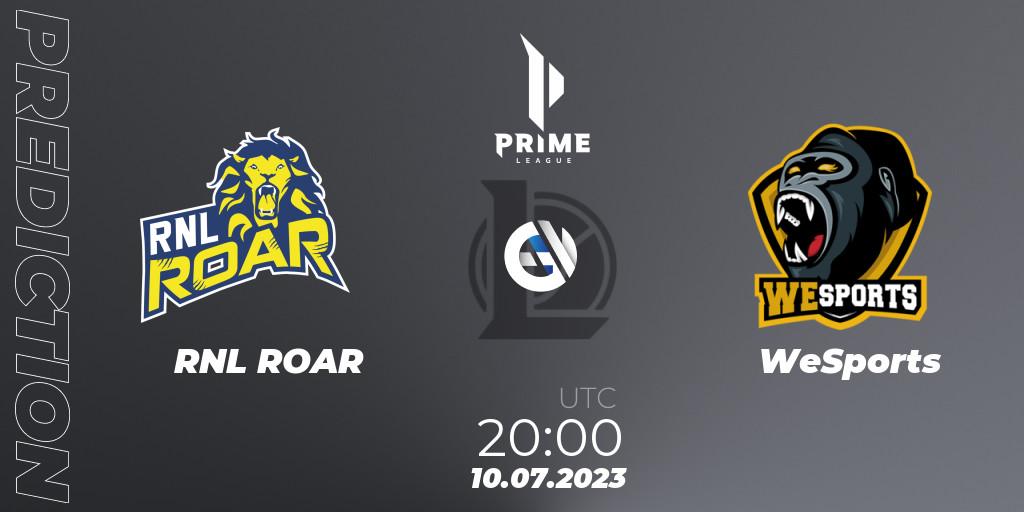 RNL ROAR - WeSports: ennuste. 10.07.2023 at 20:00, LoL, Prime League 2nd Division Summer 2023