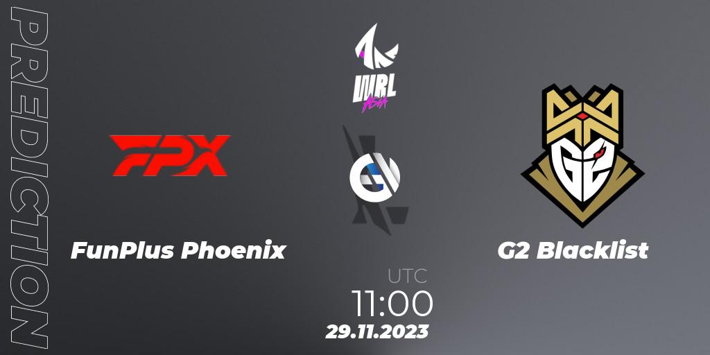 FunPlus Phoenix - G2 Blacklist: ennuste. 29.11.2023 at 11:00, Wild Rift, WRL Asia 2023 - Season 2 - Regular Season