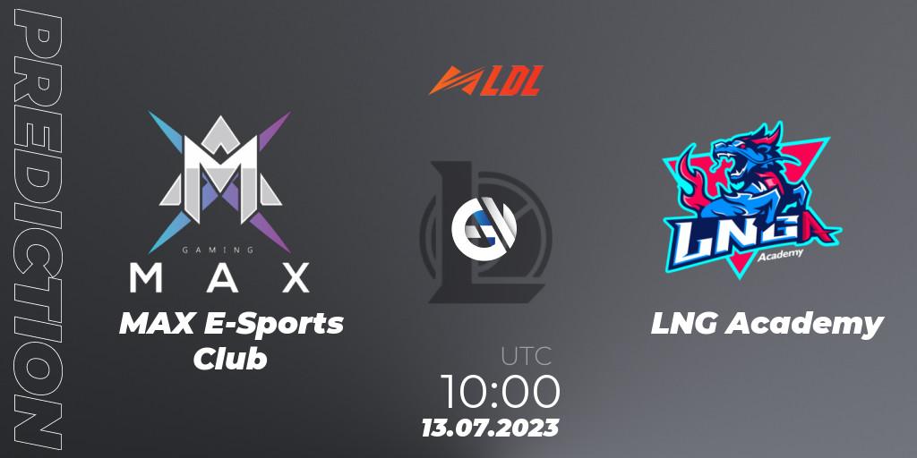 MAX E-Sports Club - LNG Academy: ennuste. 13.07.2023 at 11:00, LoL, LDL 2023 - Regular Season - Stage 3