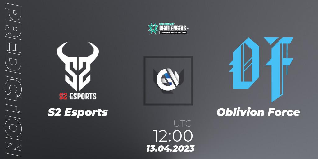 S2 Esports - Oblivion Force: ennuste. 13.04.2023 at 12:00, VALORANT, VALORANT Challengers 2023: Hong Kong & Taiwan Split 2 - Group stage