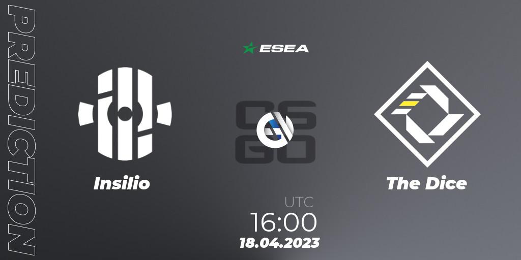 Insilio - The Dice: ennuste. 18.04.2023 at 16:00, Counter-Strike (CS2), ESEA Season 45: Advanced Division - Europe