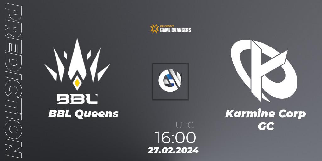 BBL Queens - Karmine Corp GC: ennuste. 27.02.2024 at 16:00, VALORANT, VCT 2024: Game Changers EMEA Stage 1
