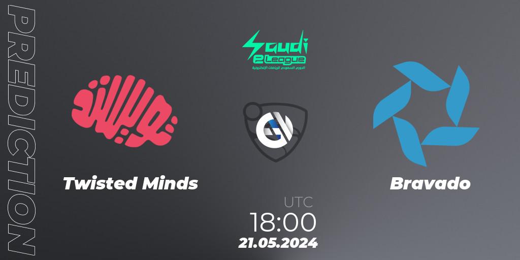 Twisted Minds - Bravado: ennuste. 21.05.2024 at 18:00, Rocket League, Saudi eLeague 2024 - Major 2: Online Major Phase 1