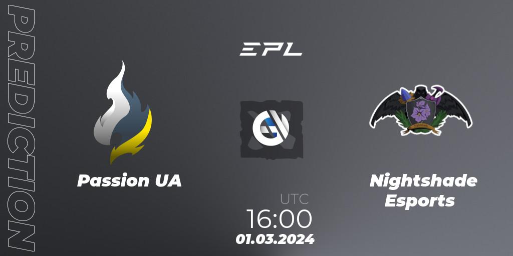 Passion UA - Nightshade Esports: ennuste. 01.03.24, Dota 2, European Pro League Season 17: Division 2