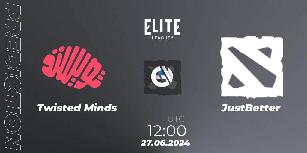 Twisted Minds - JustBetter: ennuste. 27.06.2024 at 12:00, Dota 2, Elite League Season 2: Western Europe Closed Qualifier