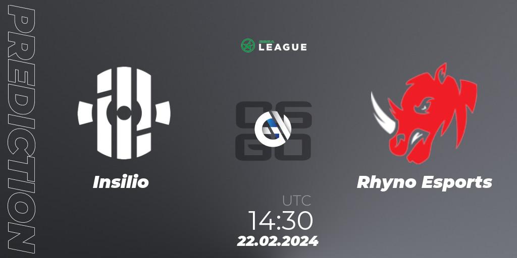 Insilio - Rhyno Esports: ennuste. 22.02.2024 at 14:30, Counter-Strike (CS2), ESEA Season 48: Advanced Division - Europe