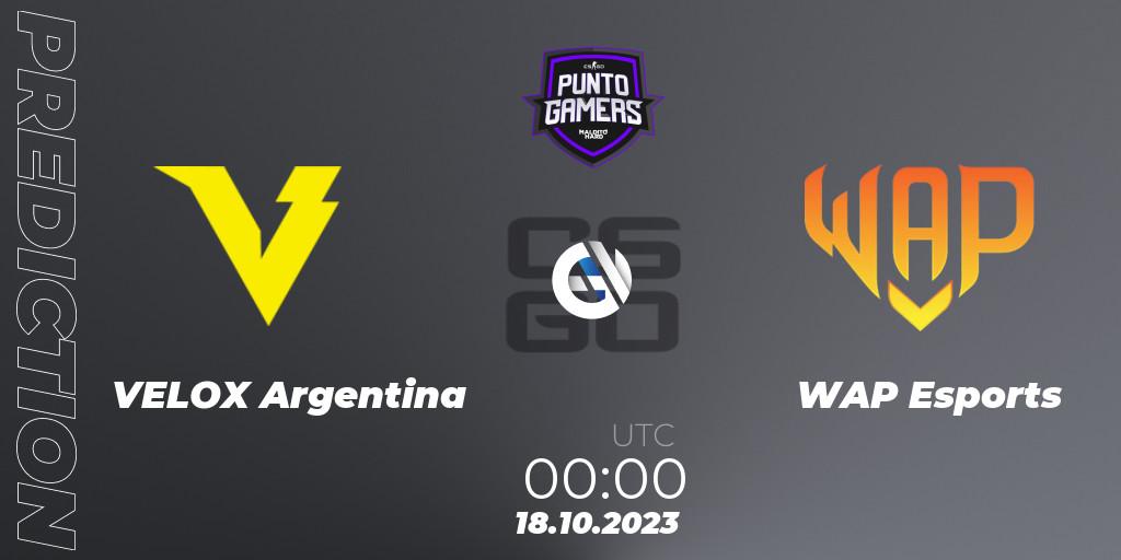 VELOX Argentina - WAP Esports: ennuste. 18.10.2023 at 00:00, Counter-Strike (CS2), Punto Gamers Cup 2023