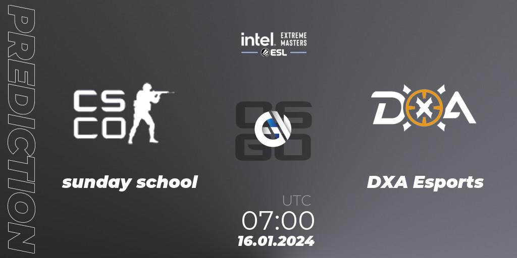 sunday school - DXA Esports: ennuste. 16.01.2024 at 07:40, Counter-Strike (CS2), Intel Extreme Masters China 2024: Oceanic Open Qualifier #1