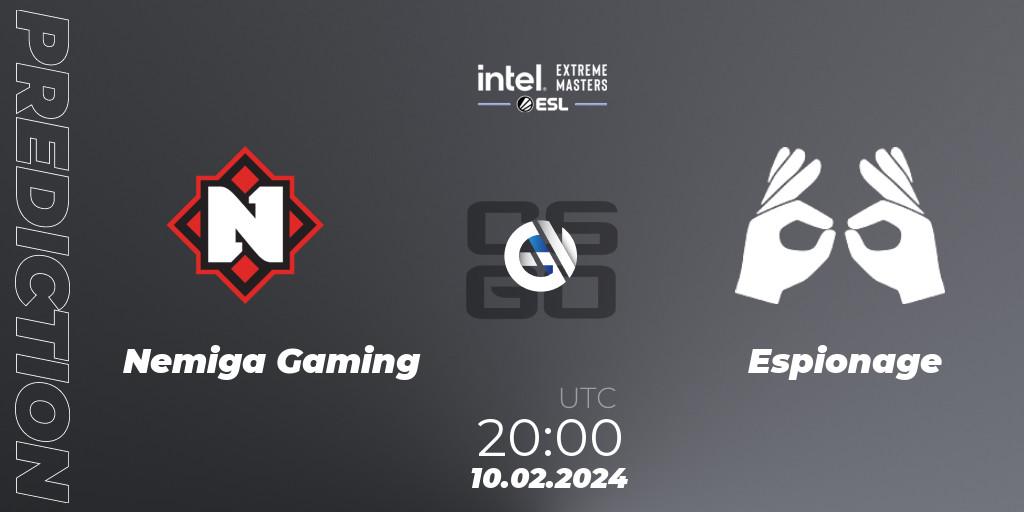 Nemiga Gaming - Espionage: ennuste. 10.02.2024 at 20:00, Counter-Strike (CS2), Intel Extreme Masters China 2024: European Closed Qualifier