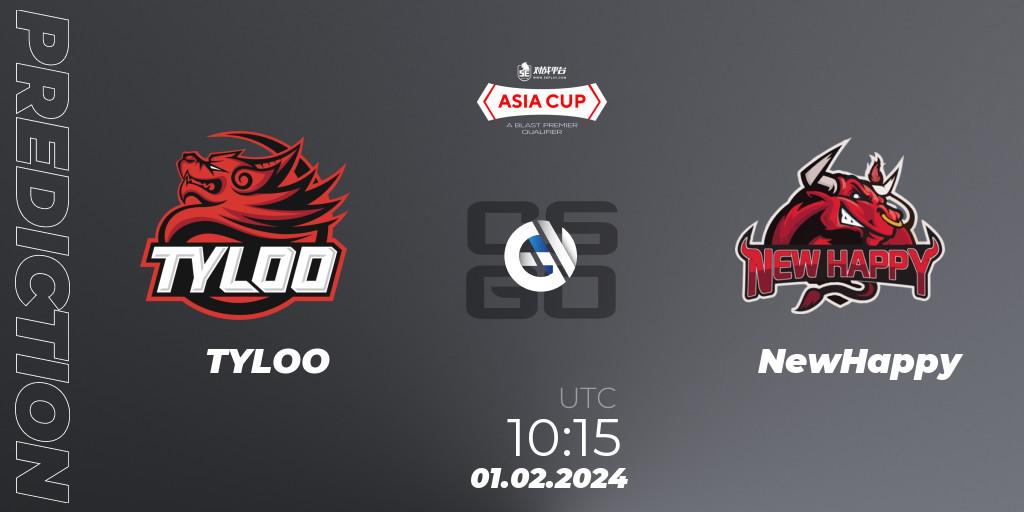 TYLOO - NewHappy: ennuste. 01.02.2024 at 10:30, Counter-Strike (CS2), 5E Arena Asia Cup Spring 2024 - BLAST Premier Qualifier