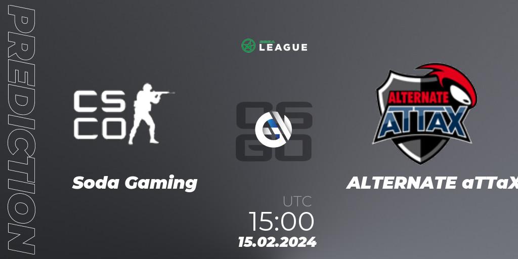 Soda Gaming - ALTERNATE aTTaX: ennuste. 15.02.2024 at 15:00, Counter-Strike (CS2), ESEA Season 48: Advanced Division - Europe