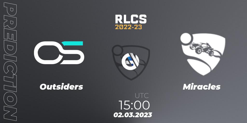 Outsiders - Miracles: ennuste. 02.03.23, Rocket League, RLCS 2022-23 - Winter: Middle East and North Africa Regional 3 - Winter Invitational