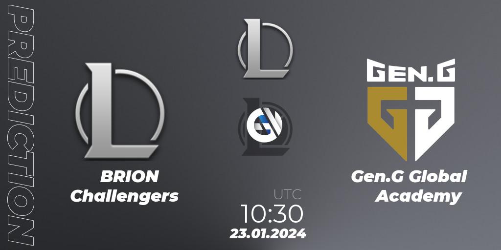 BRION Challengers - Gen.G Global Academy: ennuste. 23.01.2024 at 10:30, LoL, LCK Challengers League 2024 Spring - Group Stage