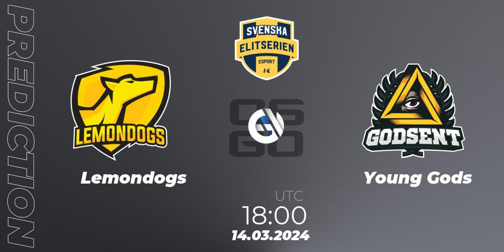 Lemondogs - Young Gods: ennuste. 14.03.2024 at 18:10, Counter-Strike (CS2), Svenska Elitserien Spring 2024