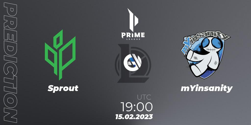 Sprout - mYinsanity: ennuste. 15.02.2023 at 19:00, LoL, Prime League 2nd Division Spring 2023 - Group Stage