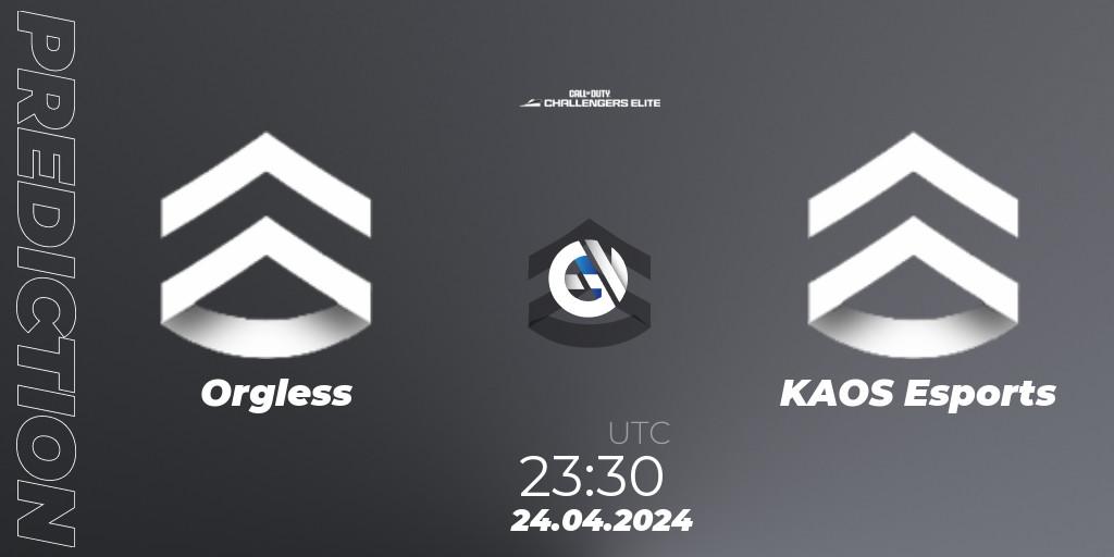 Orgless - KAOS Esports: ennuste. 24.04.2024 at 23:30, Call of Duty, Call of Duty Challengers 2024 - Elite 2: NA