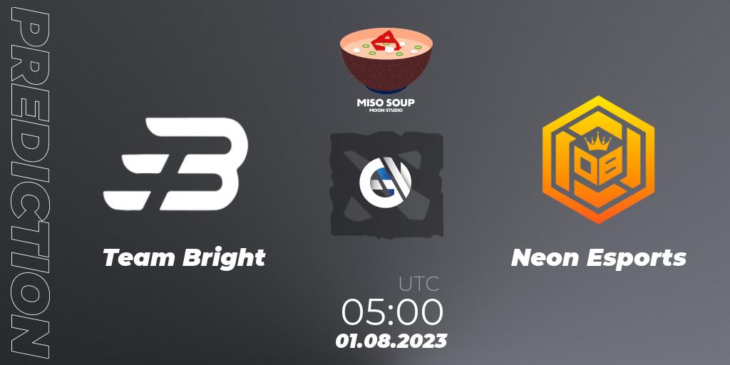 Team Bright - Neon Esports: ennuste. 01.08.2023 at 05:13, Dota 2, Moon Studio Miso Soup
