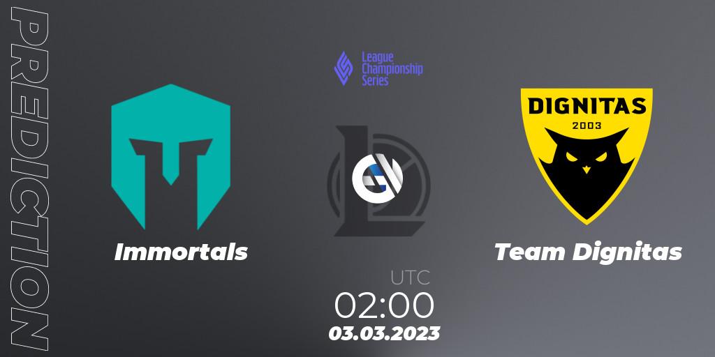 Immortals - Team Dignitas: ennuste. 03.03.2023 at 02:00, LoL, LCS Spring 2023 - Group Stage