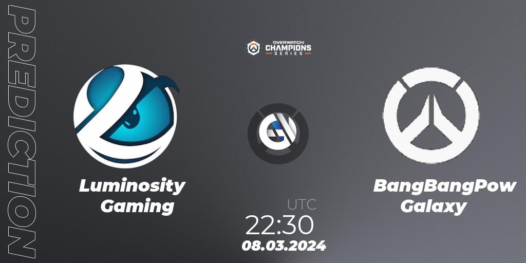 Luminosity Gaming - BangBangPow Galaxy: ennuste. 08.03.2024 at 22:30, Overwatch, Overwatch Champions Series 2024 - North America Stage 1 Group Stage