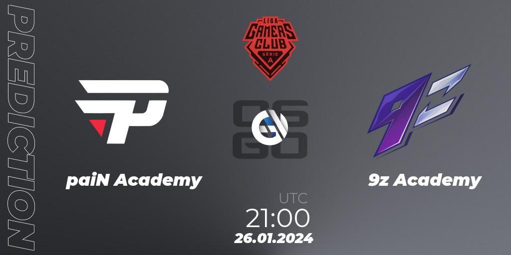 paiN Academy - 9z Academy: ennuste. 26.01.2024 at 23:00, Counter-Strike (CS2), Gamers Club Liga Série A: January 2024