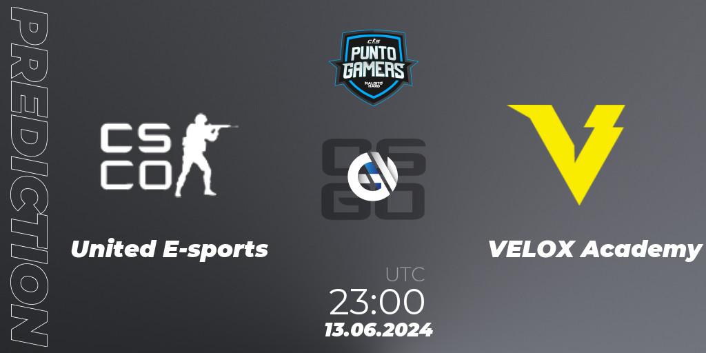 United E-sports - VELOX Academy: ennuste. 13.06.2024 at 23:00, Counter-Strike (CS2), Punto Gamers Cup 2024