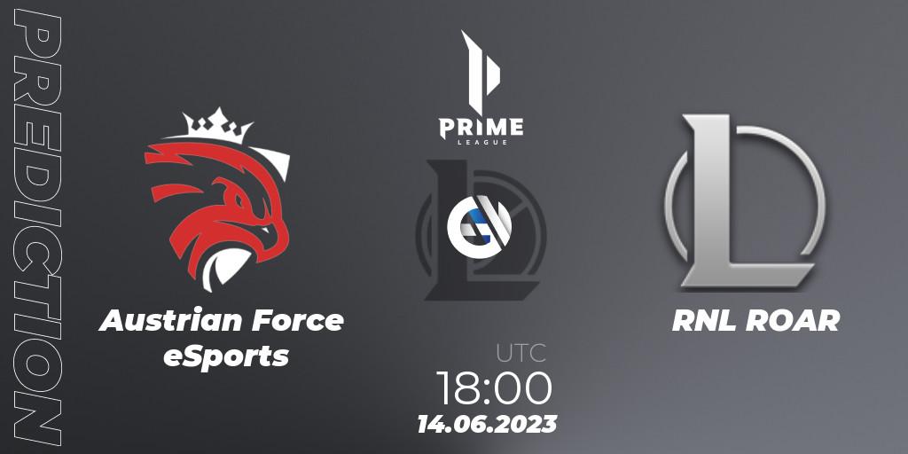 Austrian Force eSports - RNL ROAR: ennuste. 14.06.2023 at 18:00, LoL, Prime League 2nd Division Summer 2023
