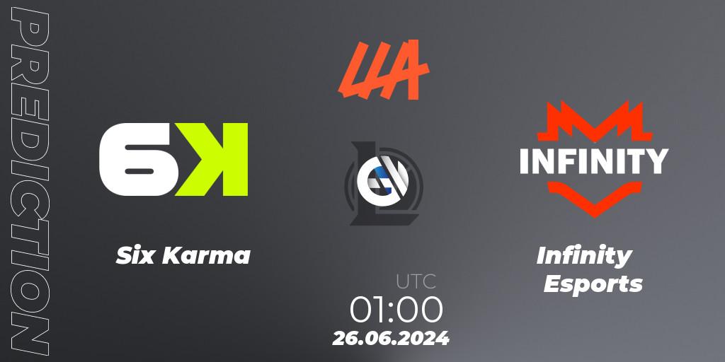 Six Karma - Infinity Esports: ennuste. 26.06.2024 at 01:00, LoL, LLA Closing 2024 - Group Stage