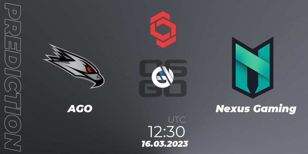AGO - Nexus Gaming: ennuste. 16.03.2023 at 13:35, Counter-Strike (CS2), CCT Central Europe Series 5 Closed Qualifier