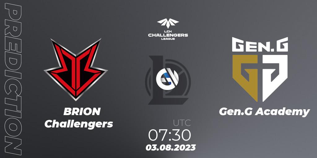 BRION Challengers - Gen.G Academy: ennuste. 03.08.23, LoL, LCK Challengers League 2023 Summer - Group Stage