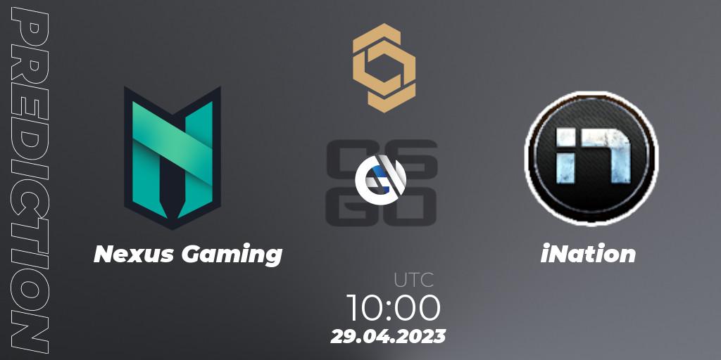 Nexus Gaming - iNation: ennuste. 29.04.2023 at 10:00, Counter-Strike (CS2), CCT South Europe Series #4