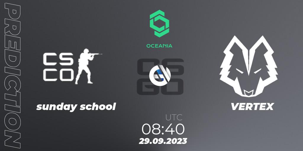 sunday school - VERTEX: ennuste. 29.09.2023 at 08:40, Counter-Strike (CS2), CCT Oceania Series #2