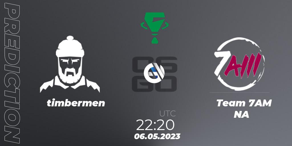 timbermen - Team 7AM NA: ennuste. 06.05.2023 at 22:20, Counter-Strike (CS2), ESEA Cash Cup Circuit Season 1 Cup 6 North America