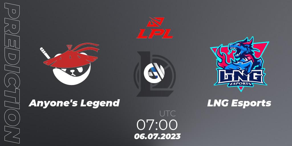 Anyone's Legend - LNG Esports: ennuste. 06.07.23, LoL, LPL Summer 2023 Regular Season