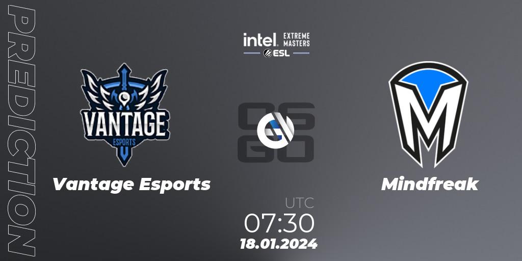 Vantage Esports - Mindfreak: ennuste. 18.01.2024 at 07:00, Counter-Strike (CS2), Intel Extreme Masters China 2024: Oceanic Open Qualifier #2
