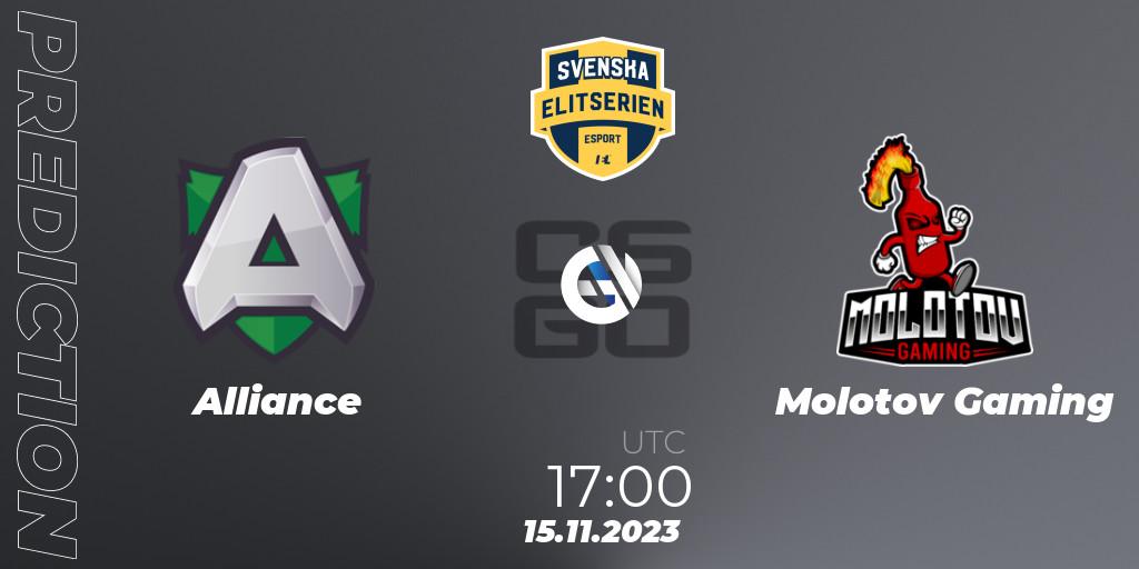 Alliance - Molotov Gaming: ennuste. 15.11.2023 at 17:00, Counter-Strike (CS2), Svenska Elitserien Fall 2023: Online Stage