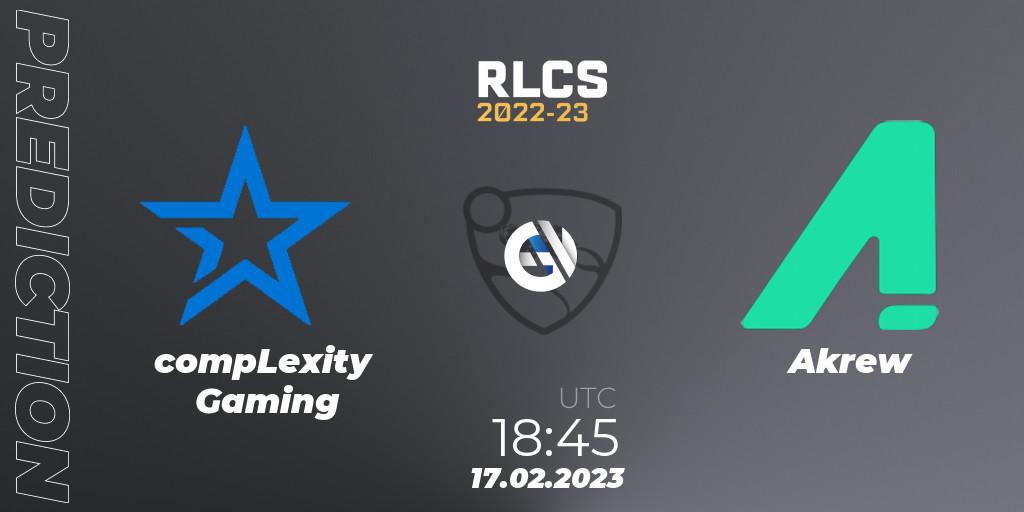 compLexity Gaming - Akrew: ennuste. 17.02.2023 at 18:45, Rocket League, RLCS 2022-23 - Winter: North America Regional 2 - Winter Cup