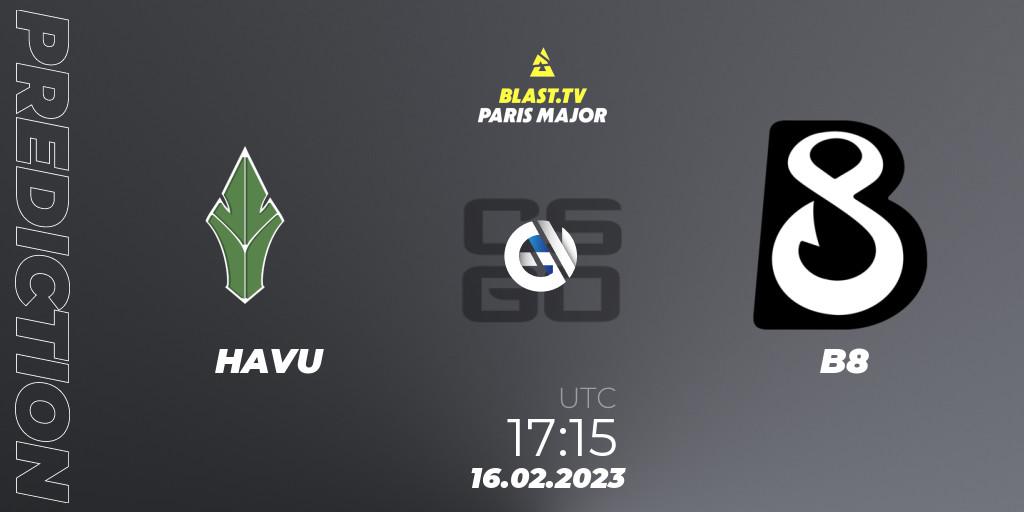 HAVU - B8: ennuste. 16.02.2023 at 17:00, Counter-Strike (CS2), BLAST.tv Paris Major 2023 Europe RMR Closed Qualifier A