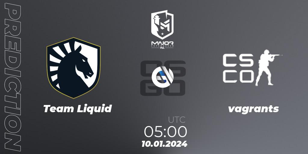 Team Liquid - vagrants: ennuste. 10.01.2024 at 05:00, Counter-Strike (CS2), PGL CS2 Major Copenhagen 2024 North America RMR Open Qualifier 1