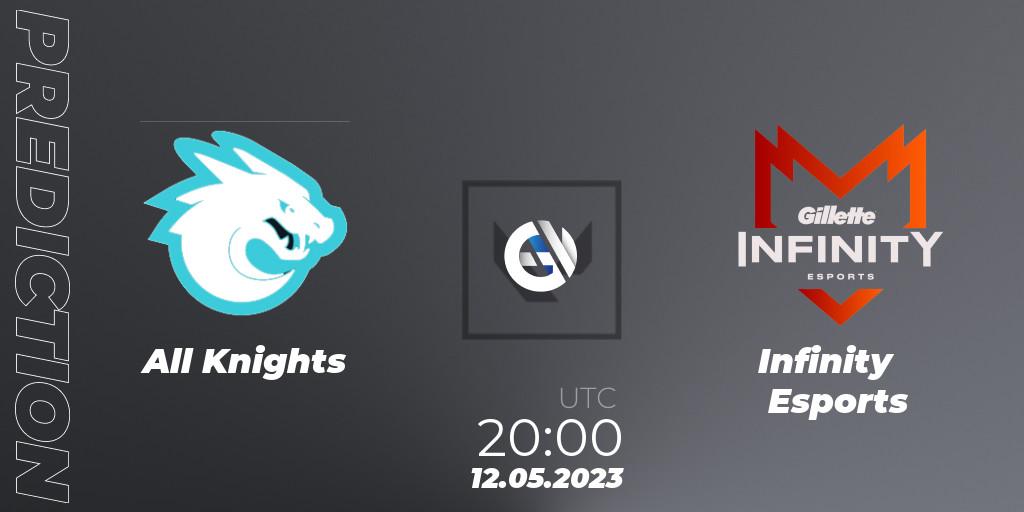 All Knights - Infinity Esports: ennuste. 12.05.2023 at 20:00, VALORANT, VALORANT Challengers 2023: LAS Split 2 - Regular Season