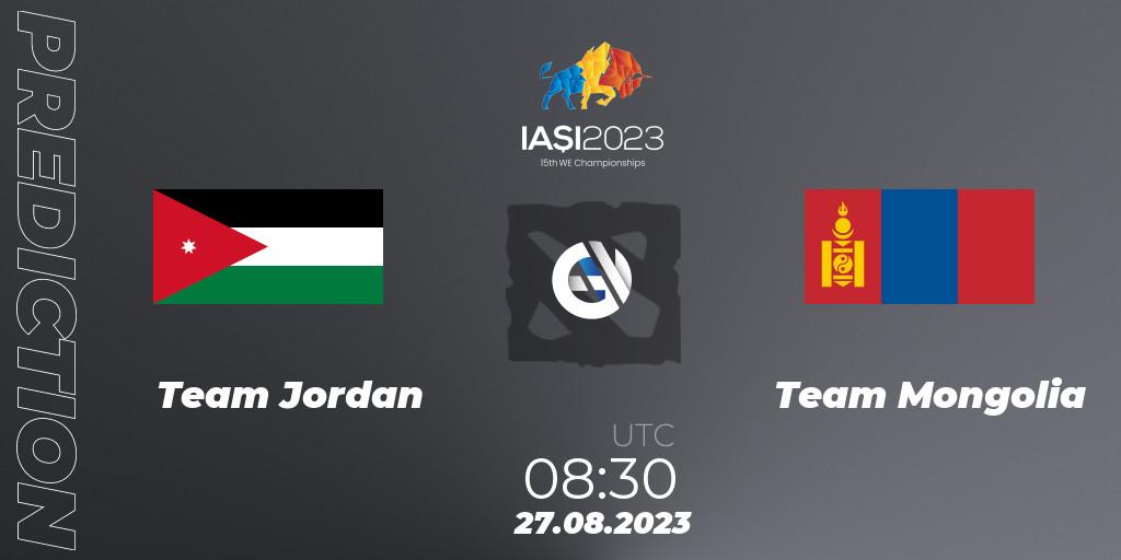 Team Jordan - Team Mongolia: ennuste. 27.08.2023 at 11:30, Dota 2, IESF World Championship 2023