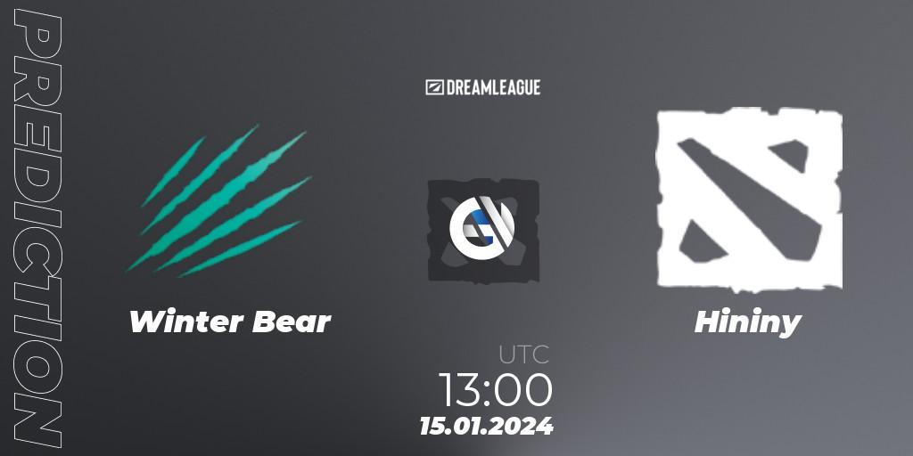 Winter Bear - Hininy: ennuste. 15.01.2024 at 13:26, Dota 2, DreamLeague Season 22: MENA Closed Qualifier