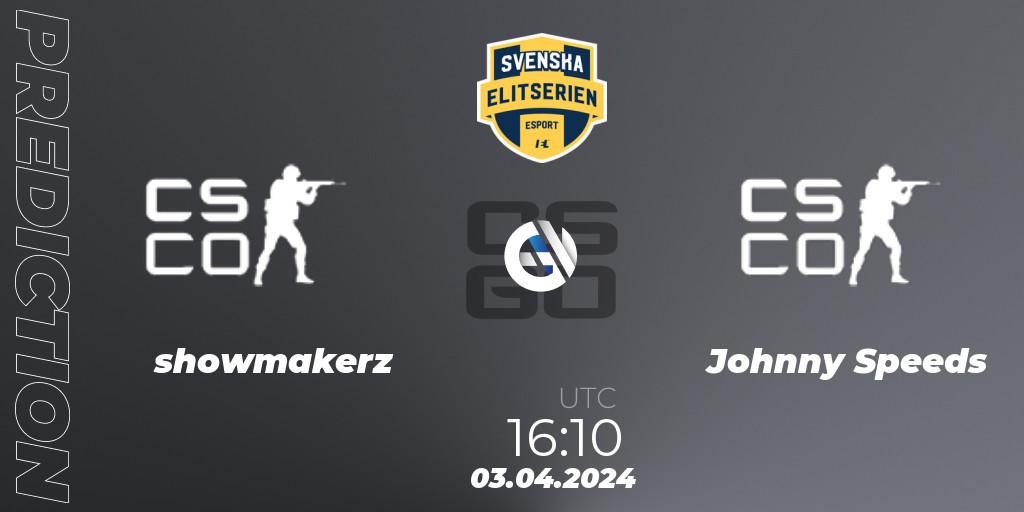 showmakerz - Johnny Speeds: ennuste. 03.04.2024 at 16:10, Counter-Strike (CS2), Svenska Elitserien Spring 2024