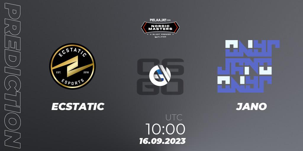 ECSTATIC - JANO: ennuste. 16.09.2023 at 10:00, Counter-Strike (CS2), Pelaajat.com Nordic Masters Fall 2023