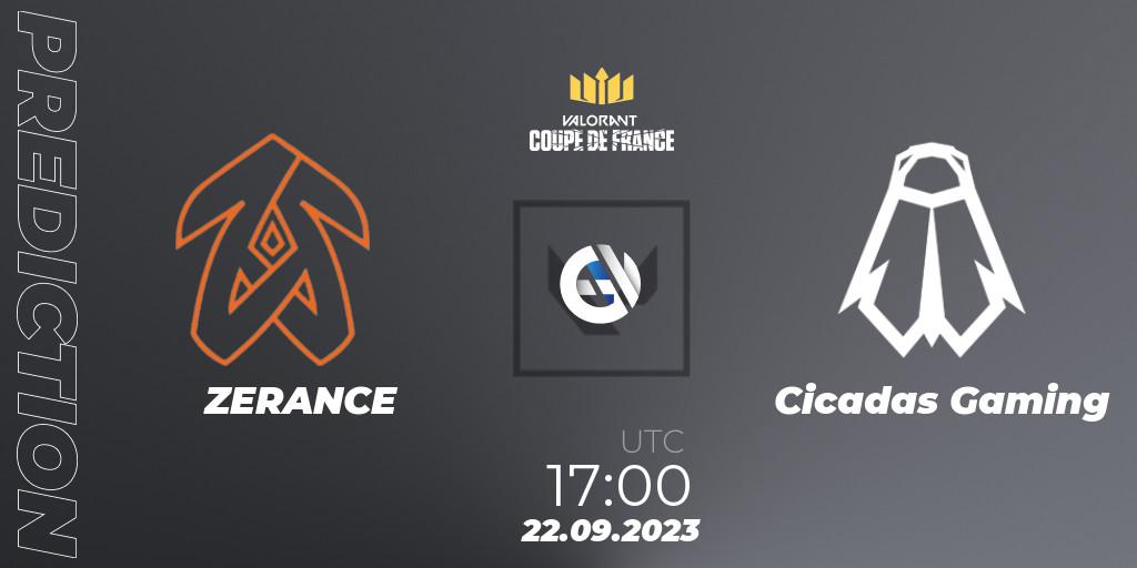 ZERANCE - Cicadas Gaming: ennuste. 22.09.2023 at 17:15, VALORANT, VCL France: Revolution - Coupe De France 2023