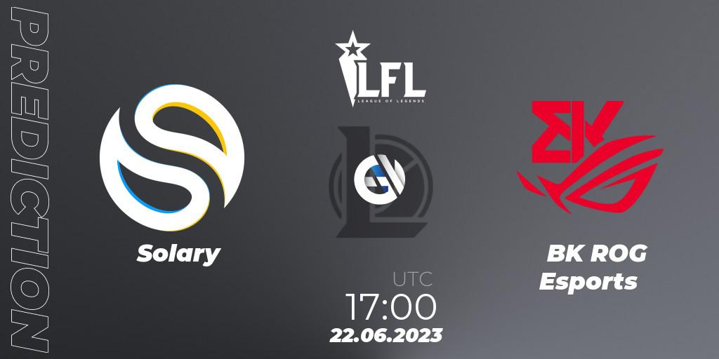 Solary - BK ROG Esports: ennuste. 22.06.2023 at 17:00, LoL, LFL Summer 2023 - Group Stage