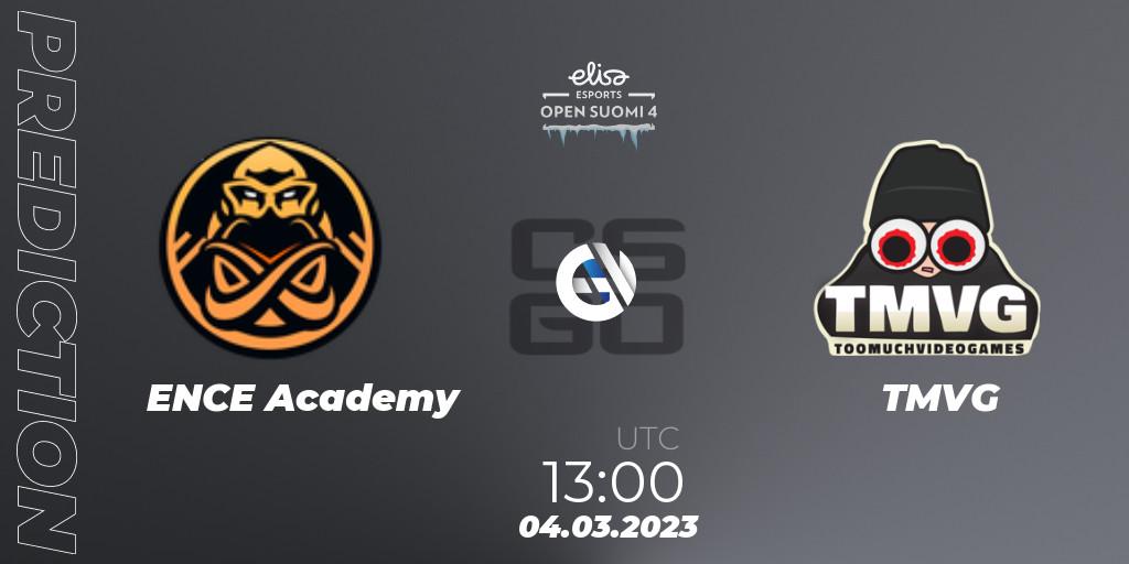ENCE Academy - TMVG: ennuste. 04.03.2023 at 13:45, Counter-Strike (CS2), Elisa Open Suomi Season 4