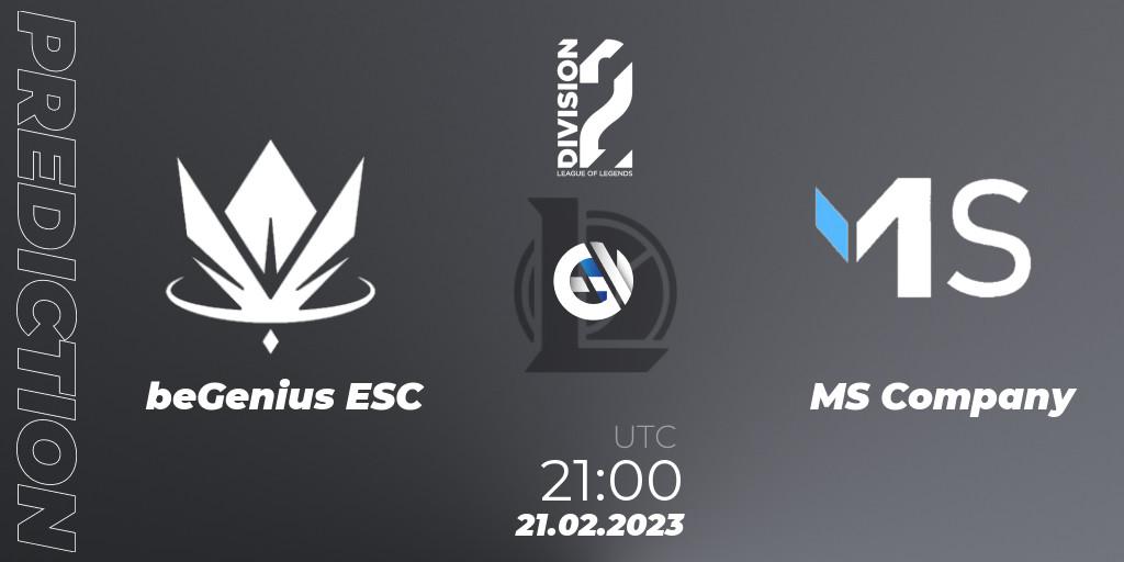 beGenius ESC - MS Company: ennuste. 21.02.2023 at 21:00, LoL, LFL Division 2 Spring 2023 - Group Stage