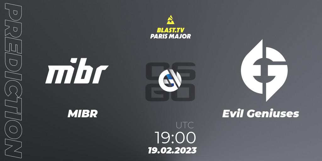 MIBR - Evil Geniuses: ennuste. 19.02.2023 at 19:00, Counter-Strike (CS2), BLAST.tv Paris Major 2023 North America RMR Closed Qualifier