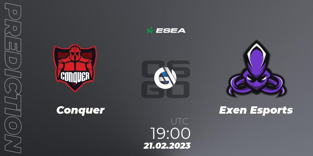 Conquer - Exen Esports: ennuste. 21.02.2023 at 19:00, Counter-Strike (CS2), ESEA Season 44: Advanced Division - Europe
