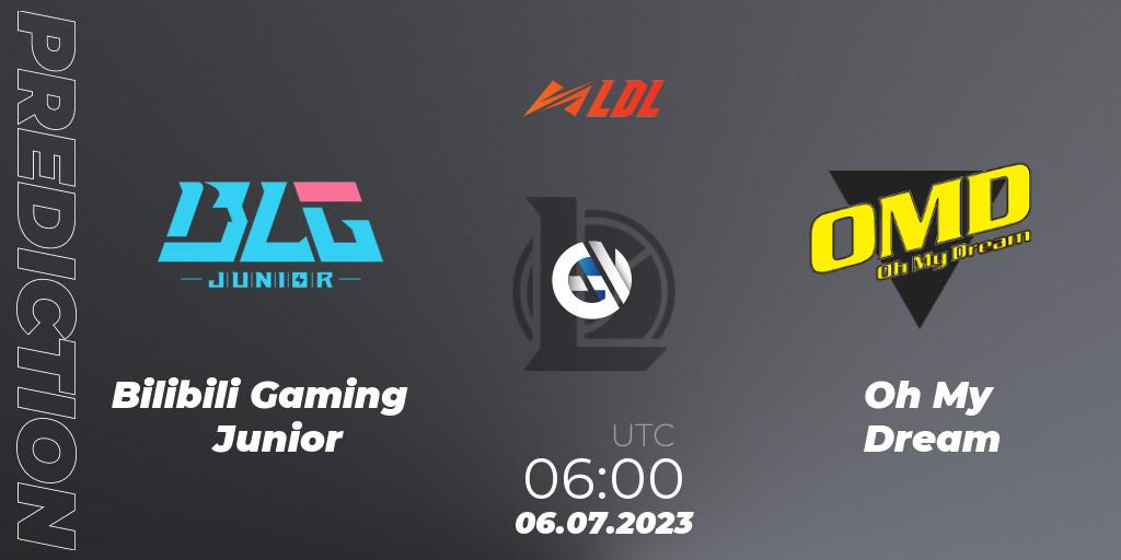 Bilibili Gaming Junior - Oh My Dream: ennuste. 06.07.2023 at 06:00, LoL, LDL 2023 - Regular Season - Stage 3